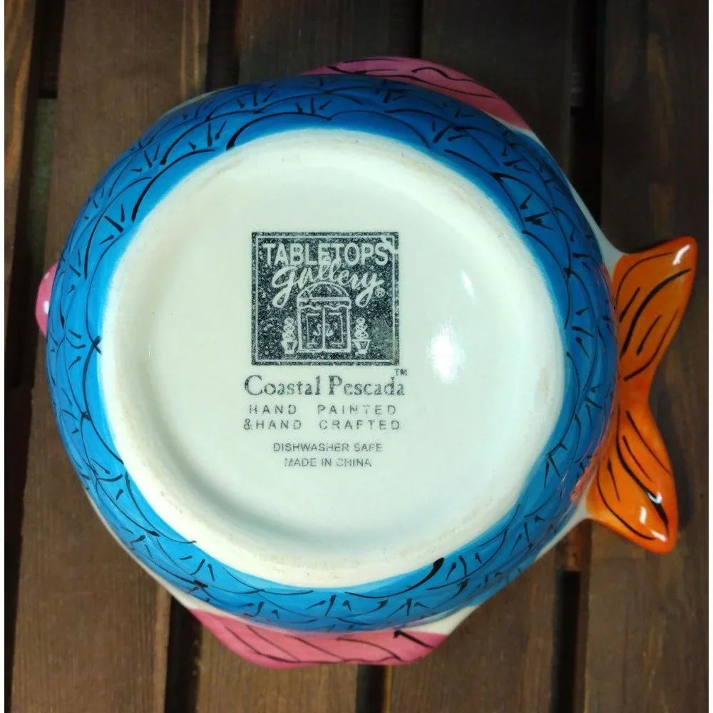 Table Tops Gallery 3D Multicolor Fish 'Coastal Pescada' Ceramic Soup Cereal Bowl